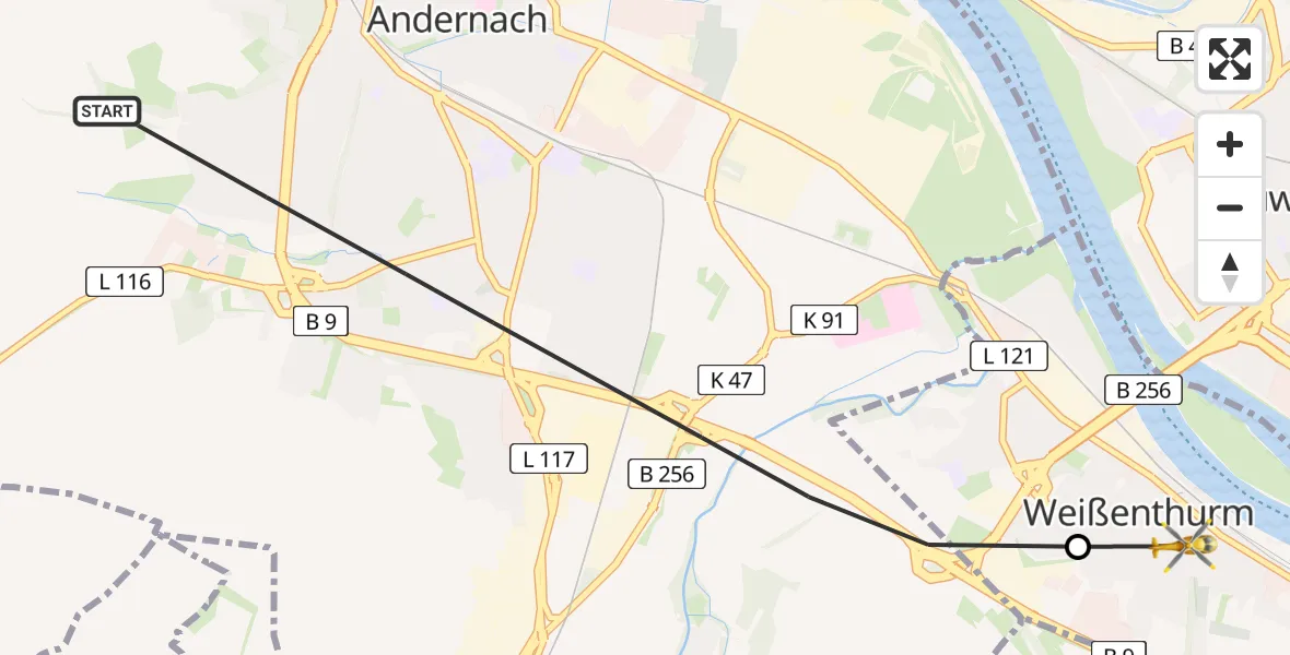 Flugroute Ambulanzhubschrauber Andernach - Weißenthurm, 07 März 2026, 18:16