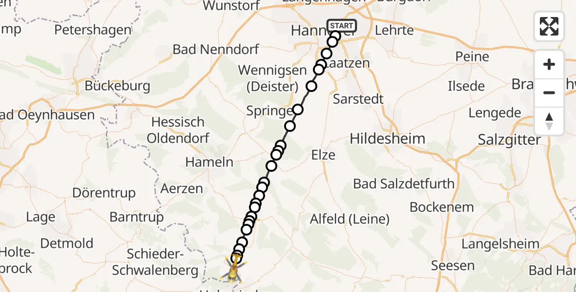 Routekaart van de vlucht: Ambulanzhubschrauber nach Heinsen, Weserstraße