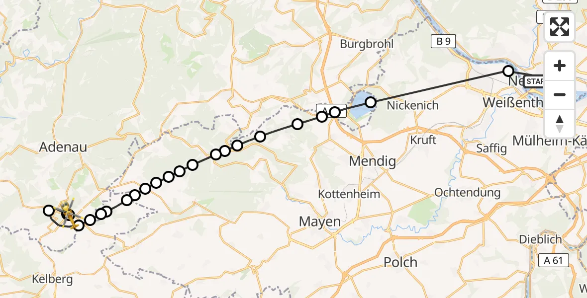 Flugroute Ambulanzhubschrauber Neuwied - Nürburgring Heliport, 07 März 2026, 18:49