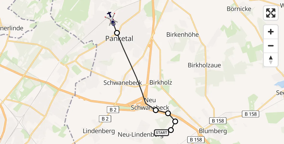 Flugroute Polizeihubschrauber Ahrensfelde Heliport - Panketal, 07 März 2026, 20:12