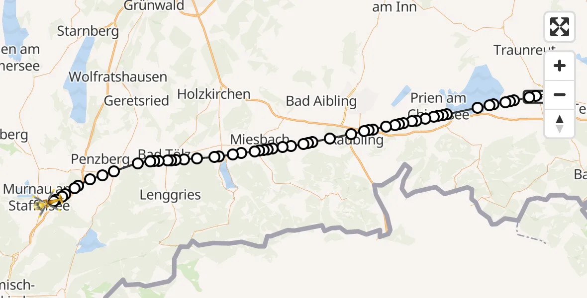Flugroute Ambulanzhubschrauber Traunstein Hospital - Murnau am Staffelsee, 07 März 2026, 20:15