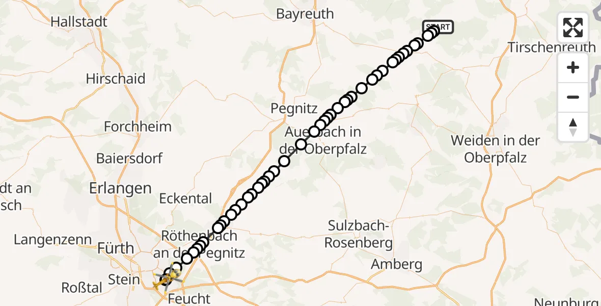 Routekaart van de vlucht: Ambulanzhubschrauber nach Nürnberg South Hospital