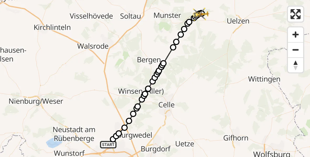 Flugroute Ambulanzhubschrauber Hannover Airport - Brockhöfe, 07 März 2026, 21:10
