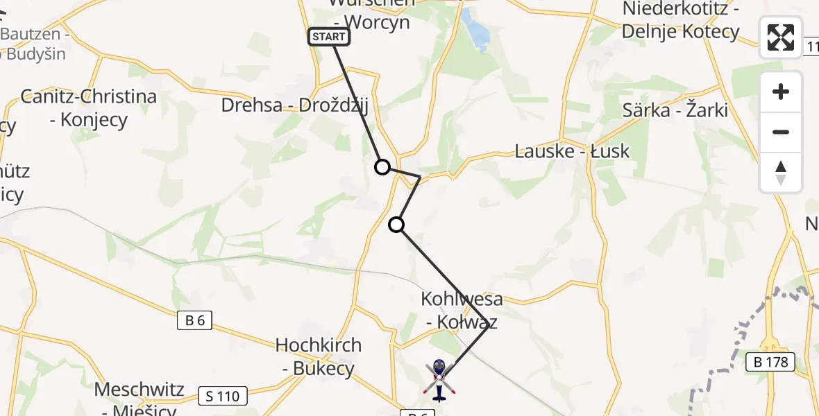 Flugroute Polizeihubschrauber Drehsa - Hochkirch, 07 März 2026, 21:28