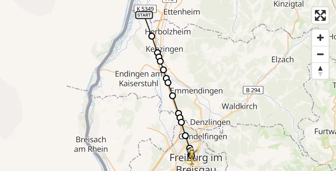 Flugroute Rettungshubschrauber Rheinhausen - Freiburg University Hospital Heliport 1, 08 März 2026, 00:03