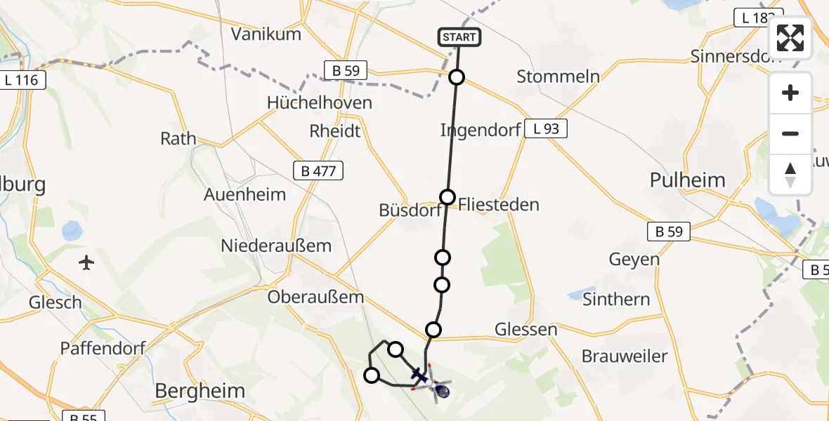 Flugroute Polizeihubschrauber Stommeln - Bergheim, 08 März 2026, 00:16