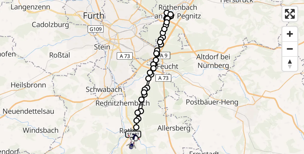 Flugroute Polizeihubschrauber Roth - Belmbrach, 08 März 2026, 01:41