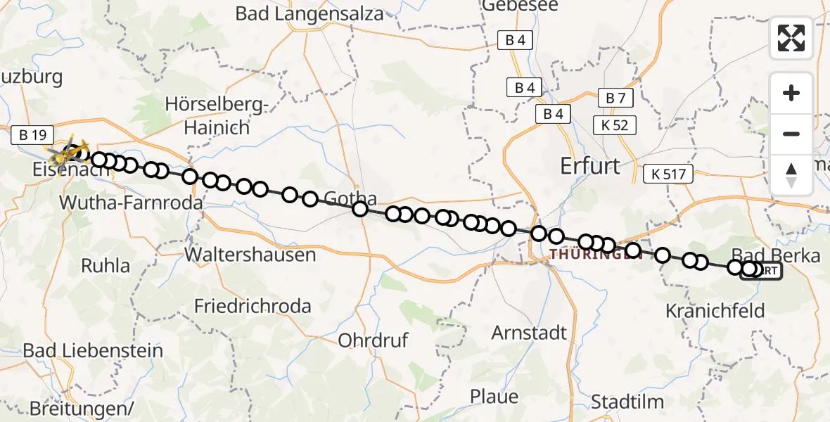 Routekaart van de vlucht: Ambulanzhubschrauber nach Sankt Georg Hospital Eisenach