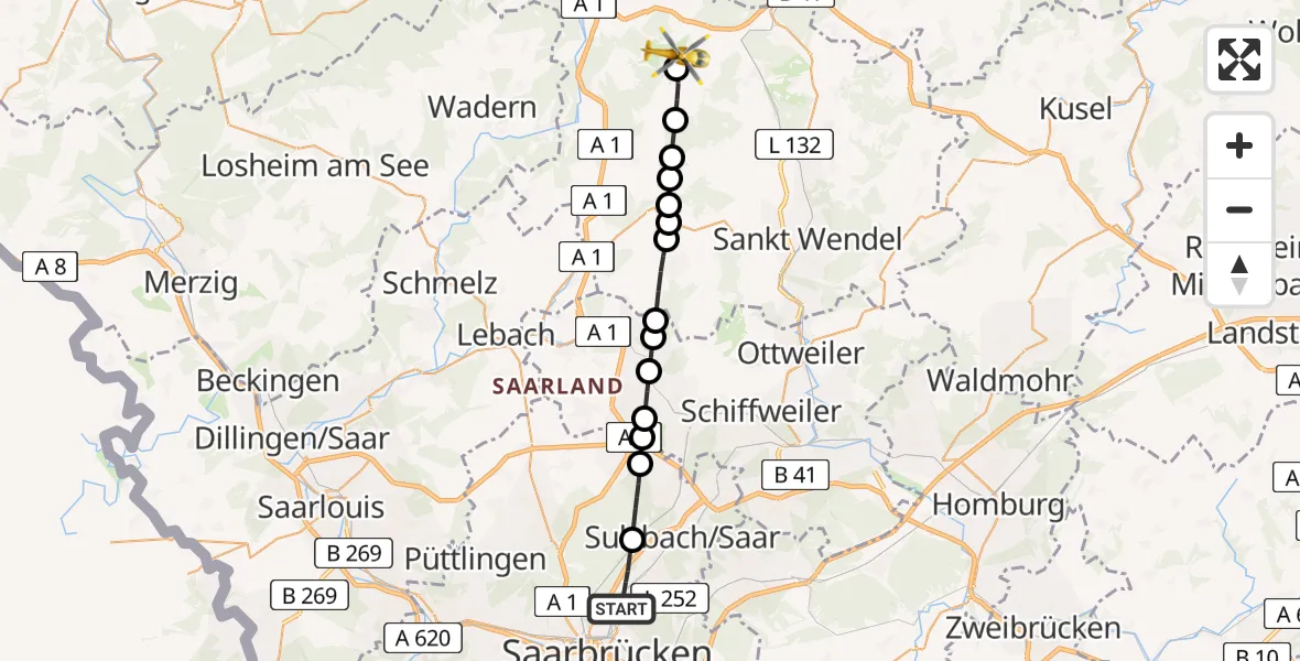 Routekaart van de vlucht: Rettungshubschrauber nach Bosen, Bostalstraße