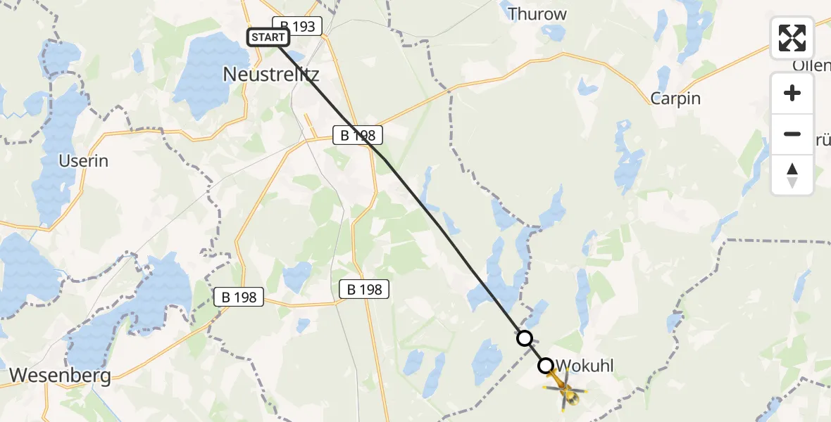 Flugroute Rettungshubschrauber Neustrelitz - Wokuhl, 08 März 2026, 06:41