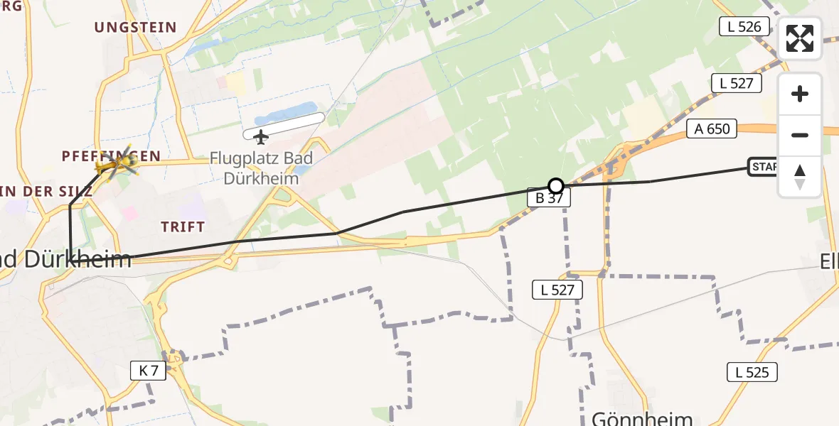 Flugroute Rettungshubschrauber Ellerstadt - Bad Dürkheim, 08 März 2026, 06:51