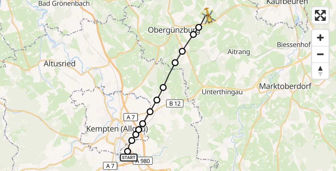 Flugroute Rettungshubschrauber Kempten-Durach Airfield - Ebersbach, 08 März 2026, 06:53
