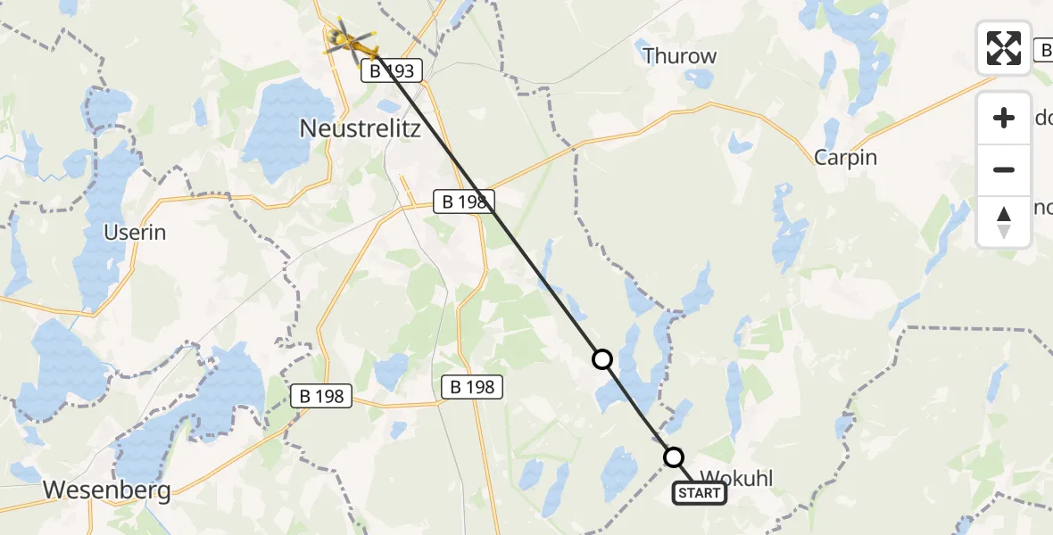 Flugroute Rettungshubschrauber Wokuhl - Neustrelitz, 08 März 2026, 07:22