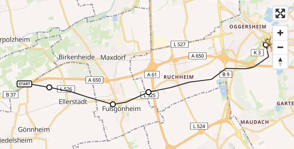 Flugroute Rettungshubschrauber Bad Dürkheim - Ludwigshafen Accident Hospital, 08 März 2026, 07:25