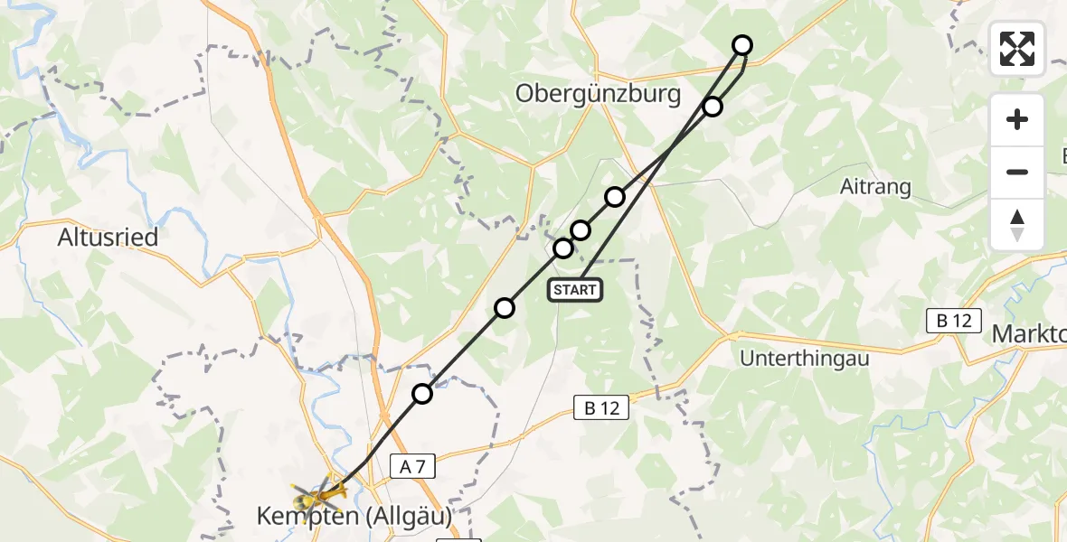 Flugroute Rettungshubschrauber Wildpoldsried - Kempten (Allgäu), 08 März 2026, 06:57