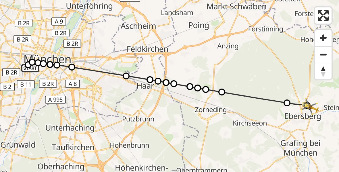 Flugroute Rettungshubschrauber Ludwigsvorstadt-Isarvorstadt - Oberndorf, 08 März 2026, 07:29