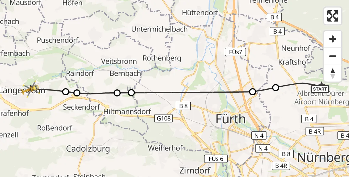 Flugroute Rettungshubschrauber Nuremberg Airport - Horbach, 08 März 2026, 07:43