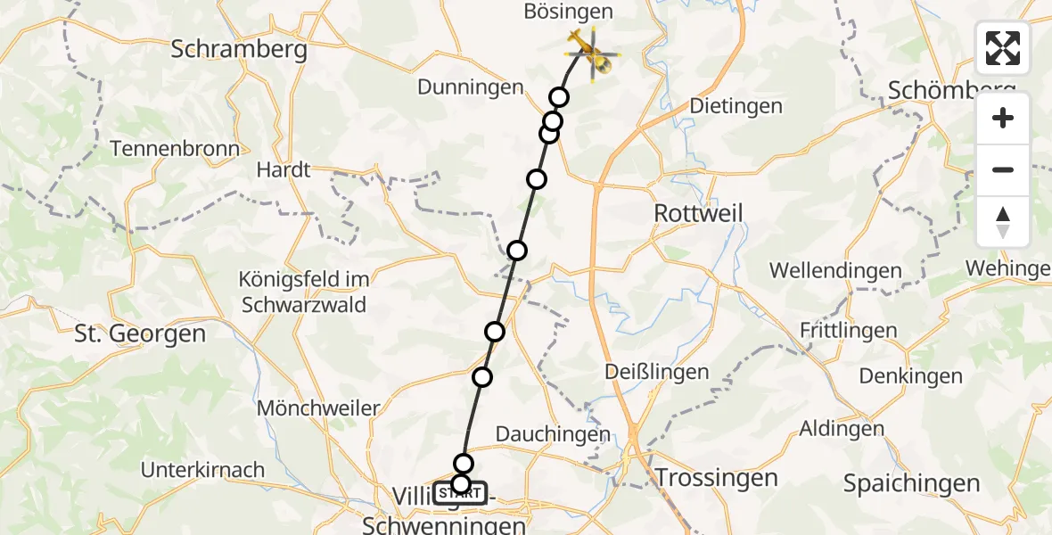 Flugroute Rettungshubschrauber DRF Air Rescue Station Villingen-Schwenningen Heliport (Christoph 11) - Herrenzimmern, 08 März 2026, 07:53