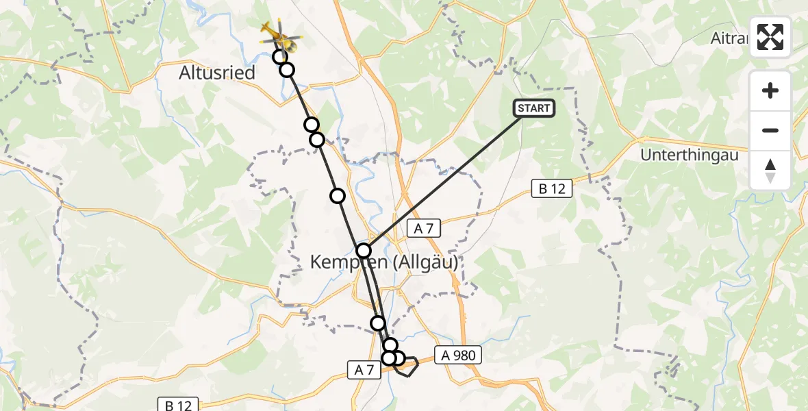 Flugroute Rettungshubschrauber Wildpoldsried - Reicholzried, 08 März 2026, 06:57