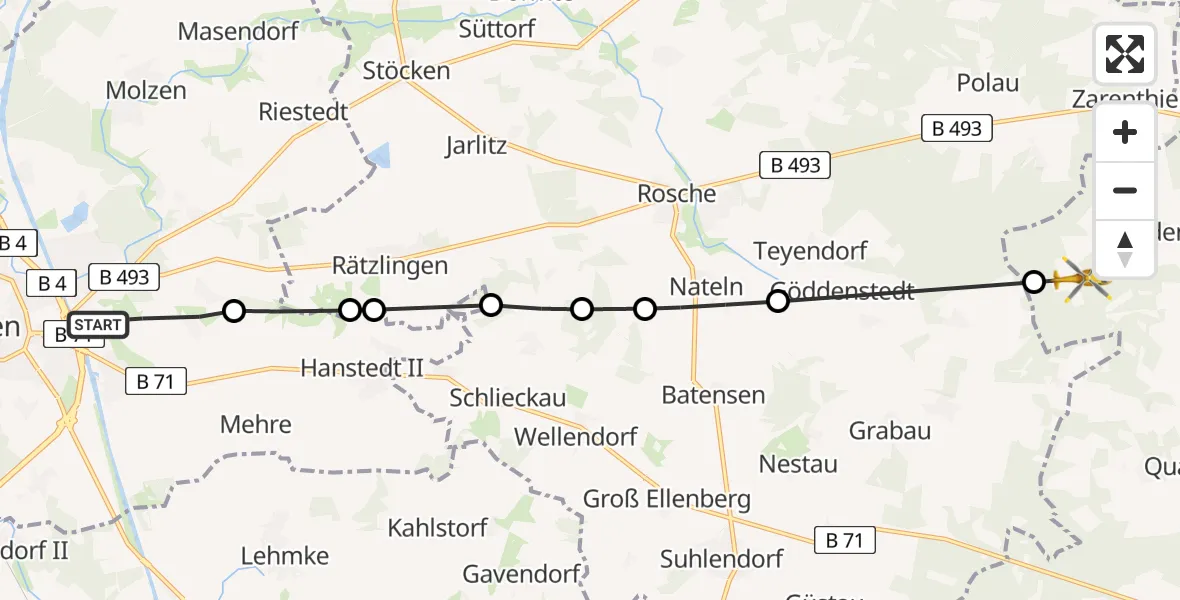 Flugroute Rettungshubschrauber Uelzen - Vaddensen, 08 März 2026, 08:15