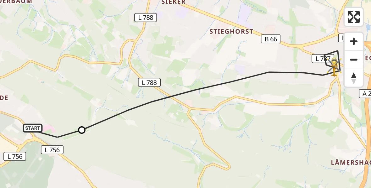 Flugroute Rettungshubschrauber Luftrettungszentrum Bielefeld - Bielefeld, 08 März 2026, 08:17