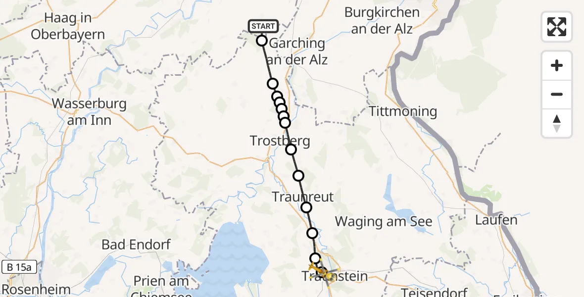 Routekaart van de vlucht: Rettungshubschrauber nach Traunstein Hospital Helipad