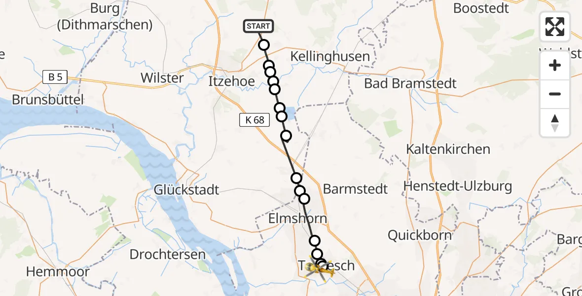 Routekaart van de vlucht: Rettungshubschrauber nach Uetersen, Tornescher Weg