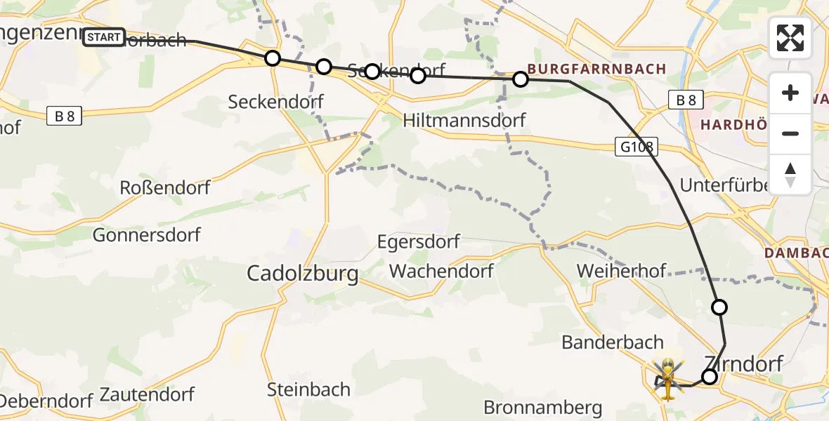 Routekaart van de vlucht: Rettungshubschrauber nach Leichendorf, Banderbacher Straße