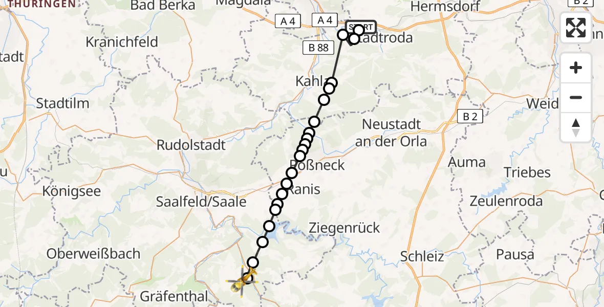 Flugroute Rettungshubschrauber Gernewitz - Probstzella, 08 März 2026, 08:39