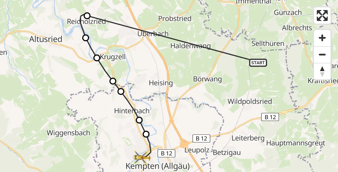 Flugroute Rettungshubschrauber Wildpoldsried - Kempten (Allgäu), 08 März 2026, 06:57