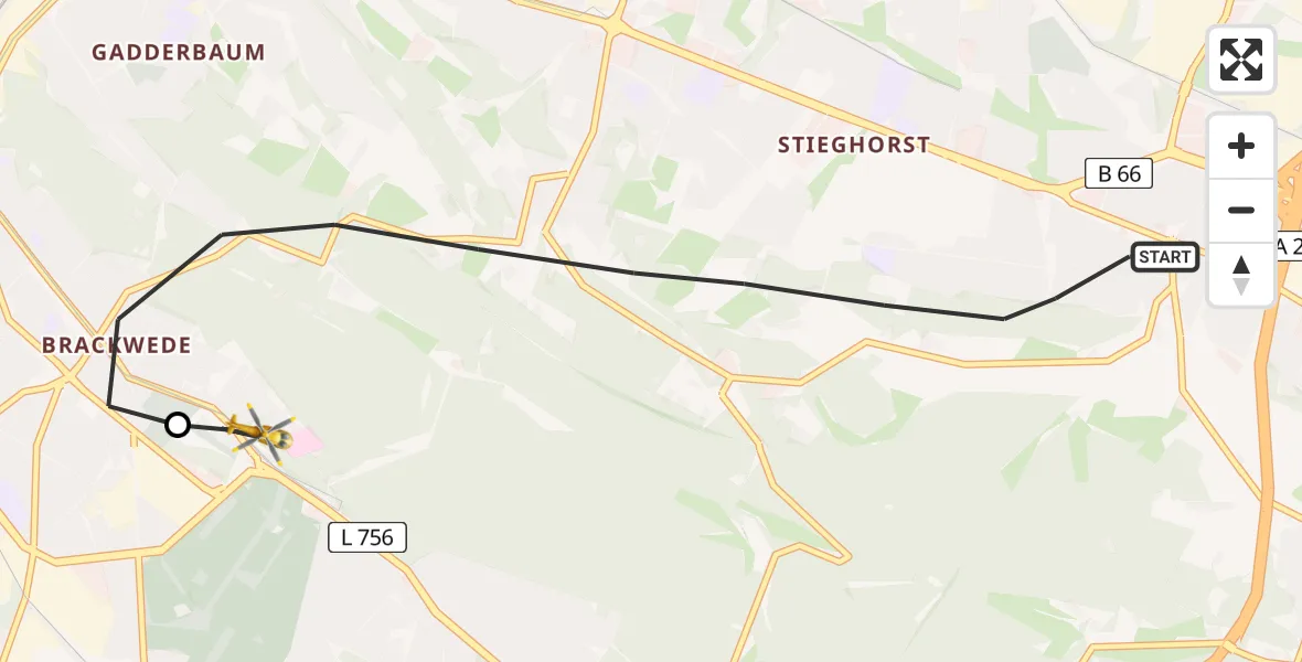 Flugroute Rettungshubschrauber Bielefeld - Luftrettungszentrum Bielefeld, 08 März 2026, 08:51
