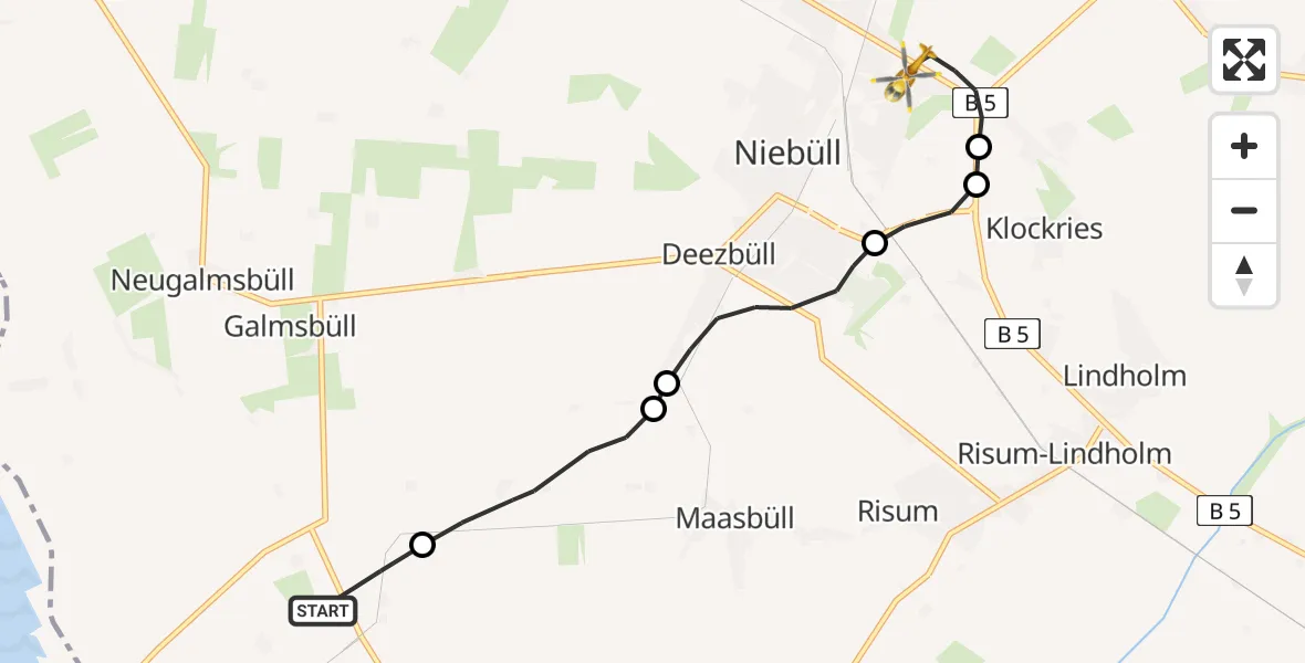 Routekaart van de vlucht: Rettungshubschrauber nach Niebüll, Gather Landstraße