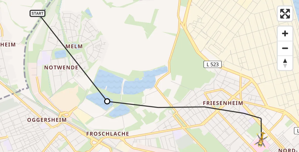 Flugroute Rettungshubschrauber Frankenthal (Pfalz) - Ludwigshafen am Rhein, 08 März 2026, 08:56