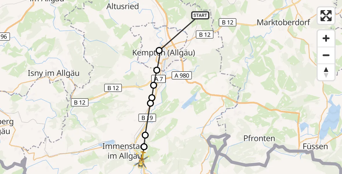 Flugroute Rettungshubschrauber Wildpoldsried - Blaichach, 08 März 2026, 09:00