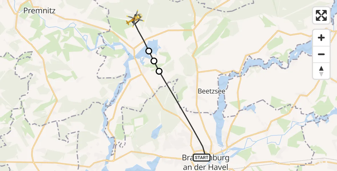 Flugroute Rettungshubschrauber Brandenburg an der Havel - Havelsee, 08 März 2026, 09:03