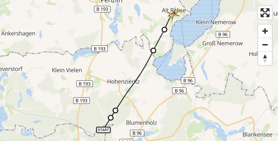 Flugroute Rettungshubschrauber Neustrelitz - Alt Rehse, 08 März 2026, 09:04