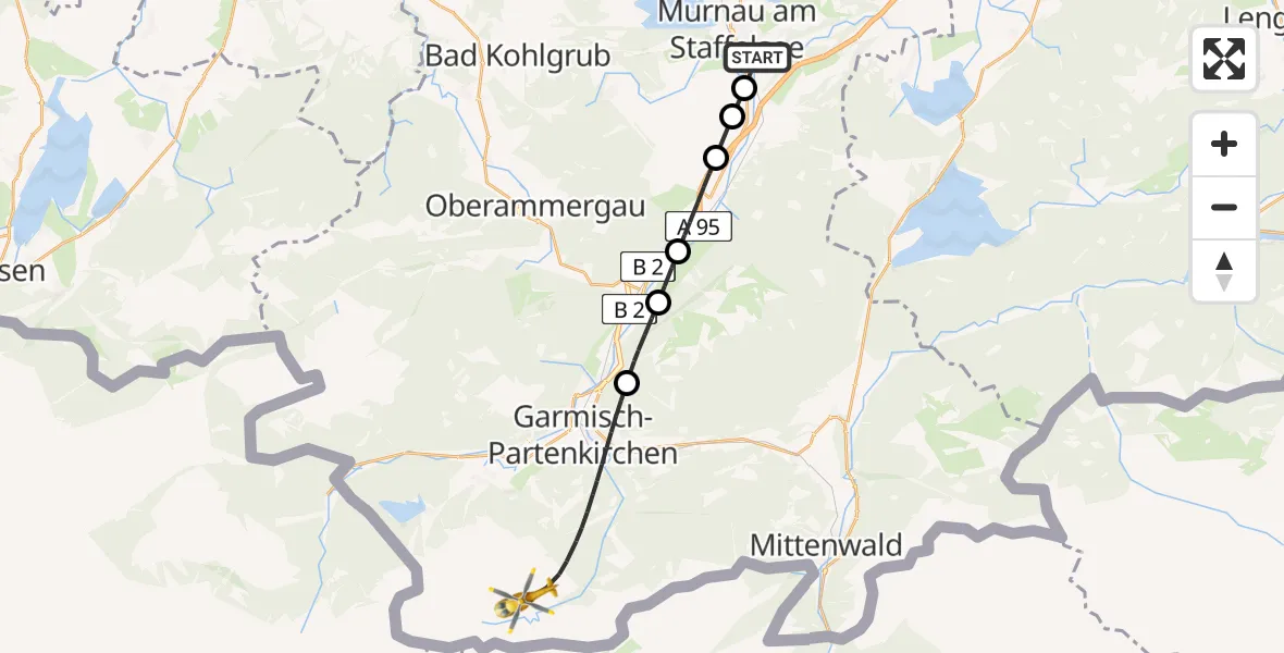 Flugroute Rettungshubschrauber Hechendorf - Garmisch-Partenkirchen, 08 März 2026, 09:11