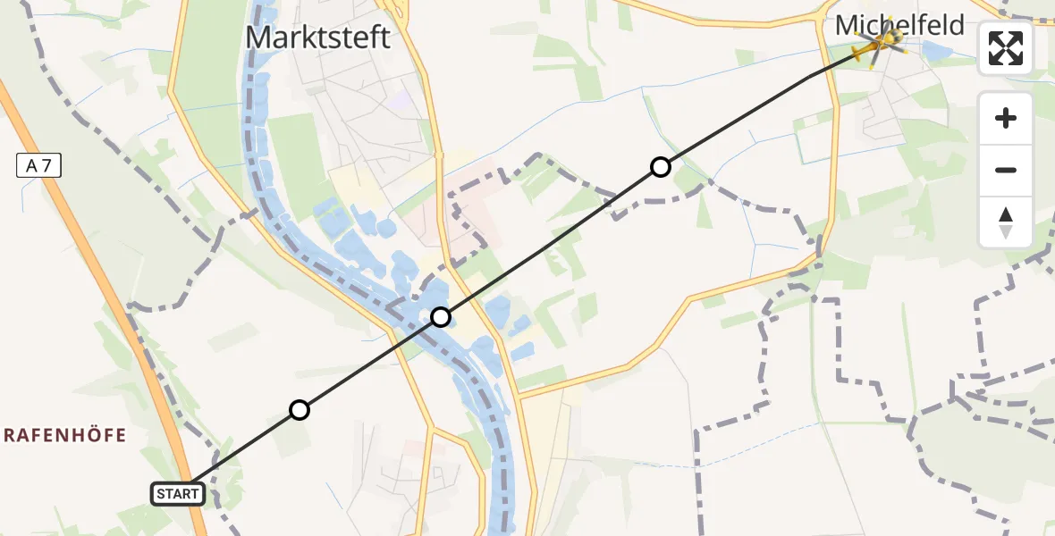Routekaart van de vlucht: Rettungshubschrauber nach Michelfeld, Mittlere Dorfstraße