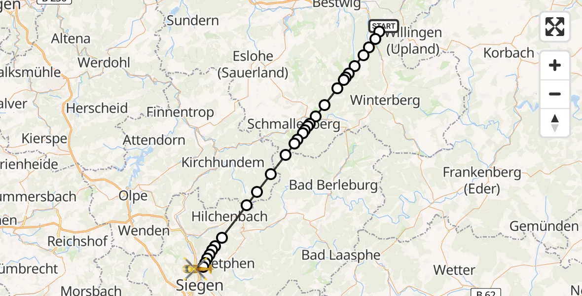 Routekaart van de vlucht: Rettungshubschrauber nach Siegen, Herrenfeldstraße