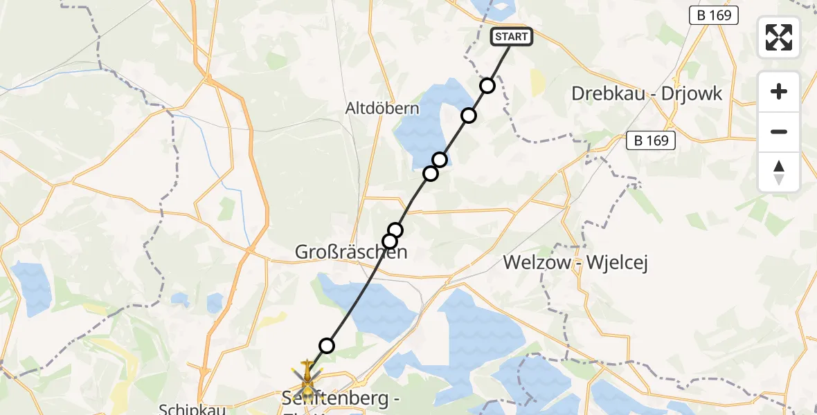 Routekaart van de vlucht: Rettungshubschrauber nach ADAC Air Rescue Station Senftenberg Heliport