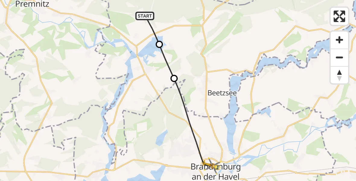 Flugroute Rettungshubschrauber Havelsee - Brandenburg an der Havel, 08 März 2026, 09:43