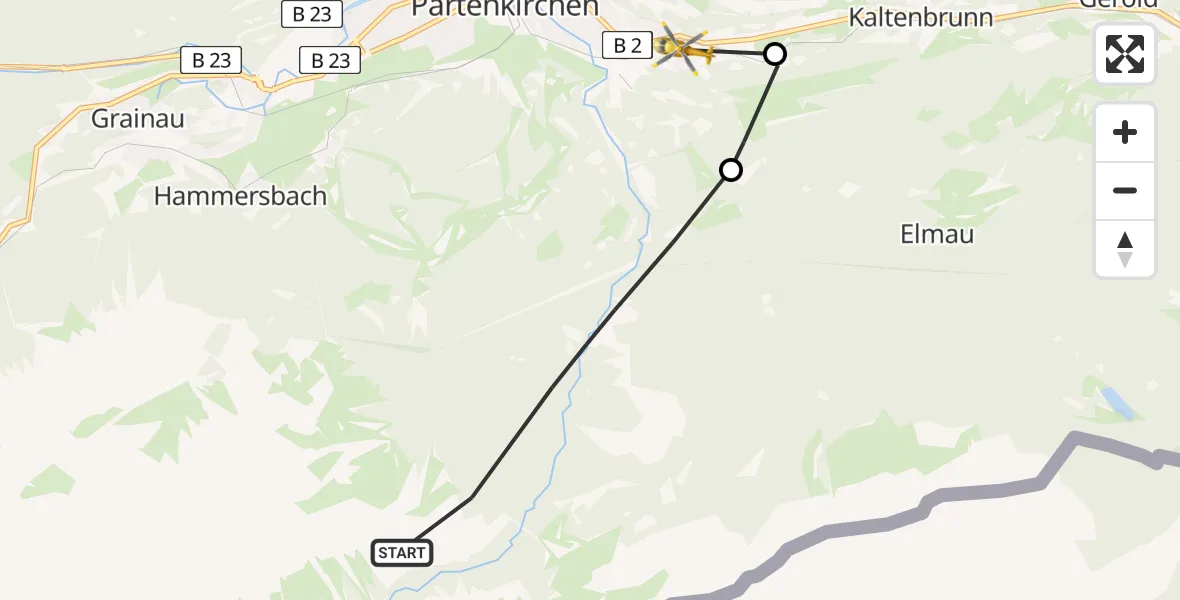 Flugroute Rettungshubschrauber Garmisch-Partenkirchen - Garmisch-Partenkirchen Clinic Heliport, 08 März 2026, 09:50