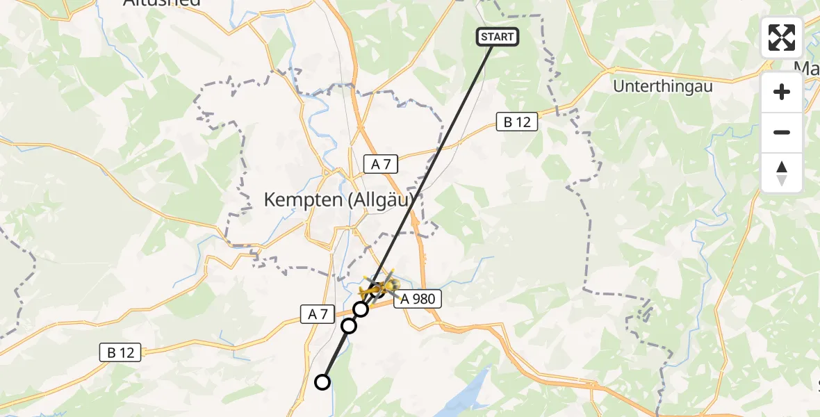 Flugroute Rettungshubschrauber Wildpoldsried - Kempten-Durach Airfield, 08 März 2026, 06:57