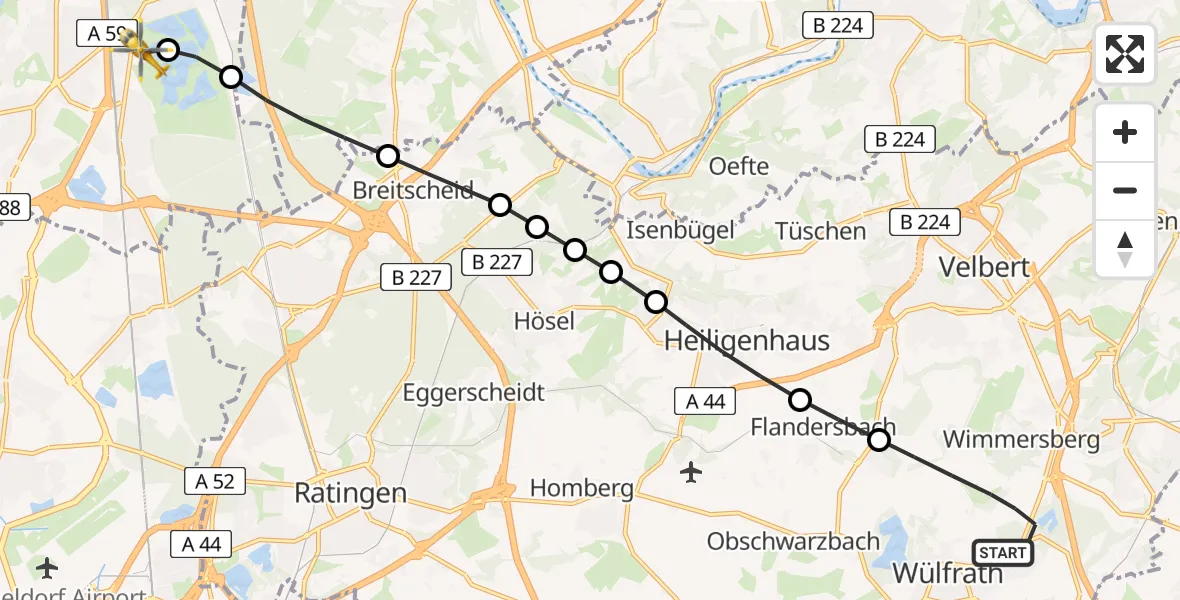 Flugroute Rettungshubschrauber Wülfrath - Duisburg Air Rescue Heliport (Christoph 9), 08 März 2026, 09:56