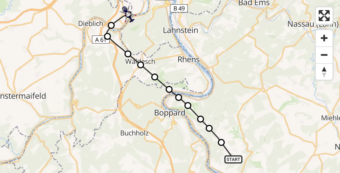 Flugroute Polizeihubschrauber Prath - Koblenz-Winningen Airfield, 08 März 2026, 09:59