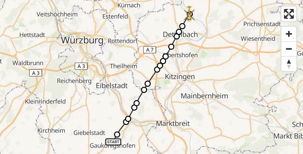 Flugroute Rettungshubschrauber Acholshausen - Köhler, 08 März 2026, 10:23