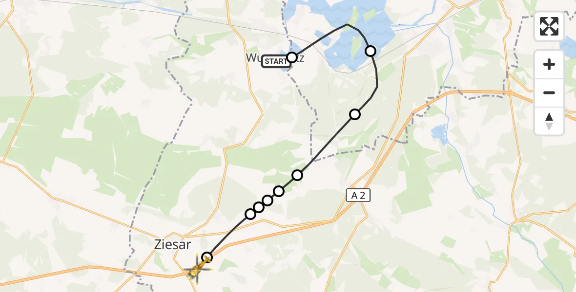 Flugroute Rettungshubschrauber Wusterwitz - Köpernitz, 08 März 2026, 10:25