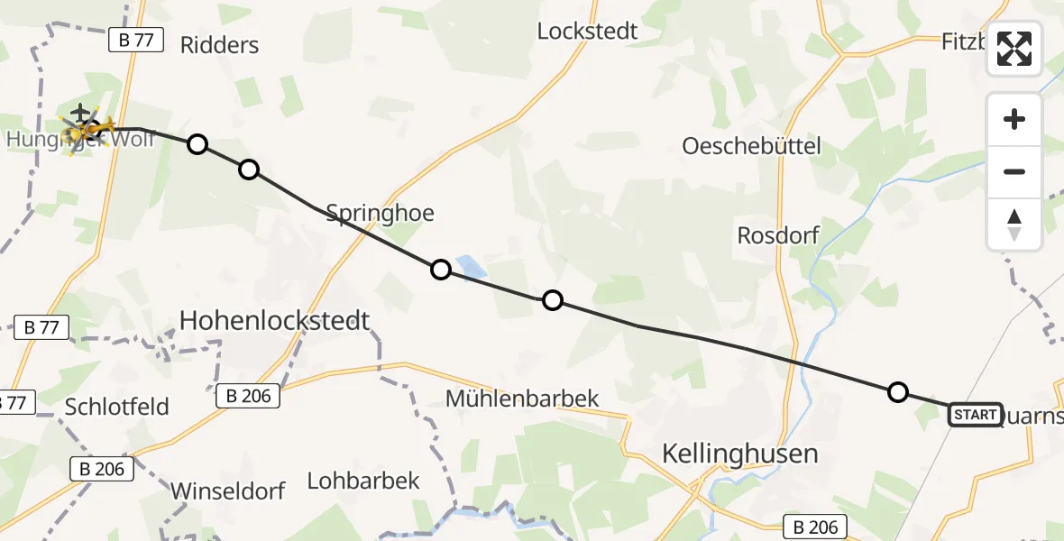 Flugroute Rettungshubschrauber Quarnstedt - Itzehoe Hungriger Wolf Airfield, 08 März 2026, 10:41
