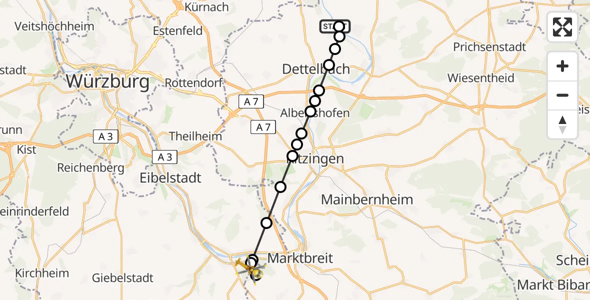 Routekaart van de vlucht: Rettungshubschrauber nach Ochsenfurt Hospital