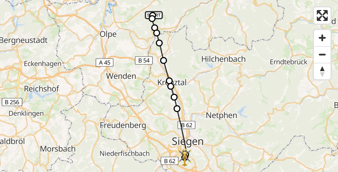 Flugroute Rettungshubschrauber Olpe - Evangelisches Jung-Stilling Hospital, 08 März 2026, 10:47